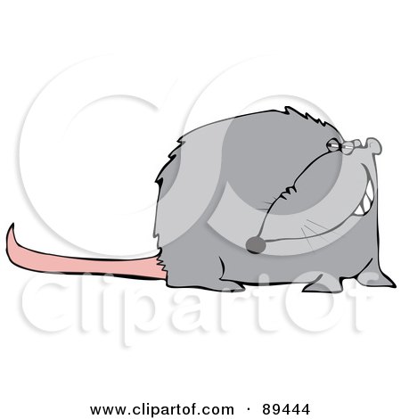 Royalty-Free (RF) Clipart Illustration of a Grinning Gray Rat With A Long Pink Tail by djart