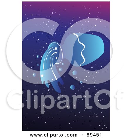 Royalty-Free (RF) Clipart Illustration of a Blue Aquarious Water Jug Horoscope Image Over A Starry Sky by mayawizard101