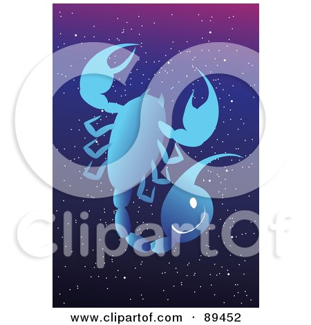 Royalty-Free (RF) Clipart Illustration of a Blue Scorpio Scorpion Horoscope Image Over A Starry Sky by mayawizard101