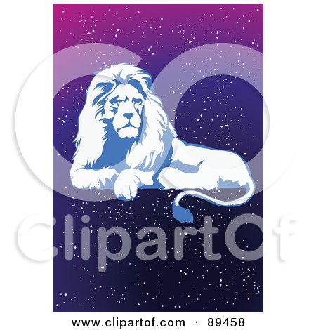 Royalty-Free (RF) Clipart Illustration of a Blue Leo Lion Horoscope Image Over A Starry Sky by mayawizard101