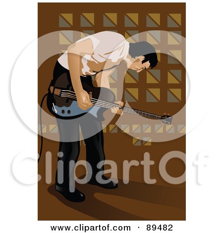 Royalty-Free (RF) Clipart Illustration of a Male Guitarist Bending Forward And Playing A Guitar by mayawizard101