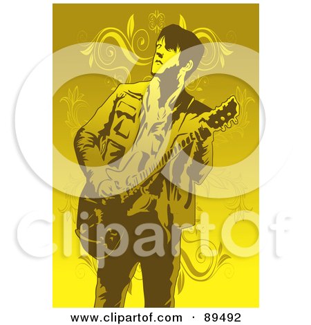 Royalty-Free (RF) Clipart Illustration of a Yellow Male Guitarist Looking Up And To The Left by mayawizard101