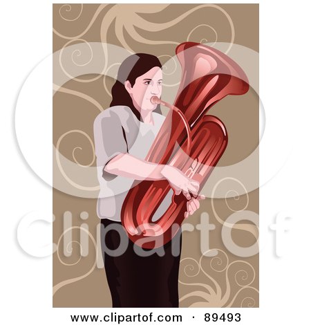 Royalty-Free (RF) Clipart Illustration of a Woman Standing And Playing A Tuba by mayawizard101