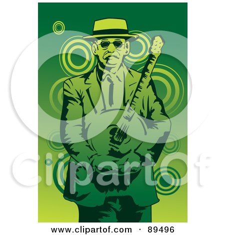 Royalty-Free (RF) Clipart Illustration of a Green Man Standing And Holding A Banjo by mayawizard101