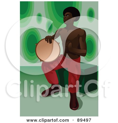 Royalty-Free (RF) Clipart Illustration of an African Man Sitting And Playing A Tambourine by mayawizard101