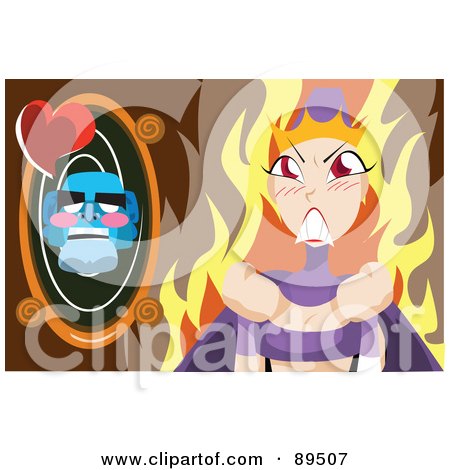 Royalty-Free (RF) Clipart Illustration of Snow White's Evil Stepmother Furious After Hearing That Snow White Is The Fairest Of The Land From The Magic Mirror by mayawizard101