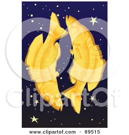 Royalty-Free (RF) Clipart Illustration of Golden Pisces Fish In A Starry Sky by mayawizard101
