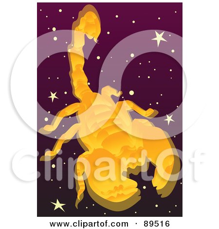 Royalty-Free (RF) Clipart Illustration of a Golden Scorpio Scorpion In A Starry Sky by mayawizard101