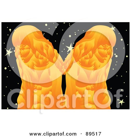Royalty-Free (RF) Clipart Illustration of Golden Gemini Twins In A Starry Sky by mayawizard101