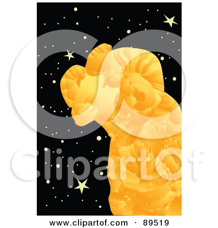 Royalty-Free (RF) Clipart Illustration of a Golden Aries Ram In A Starry Sky by mayawizard101