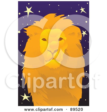 Royalty-Free (RF) Clipart Illustration of a Golden Leo Lion In A Starry Sky by mayawizard101