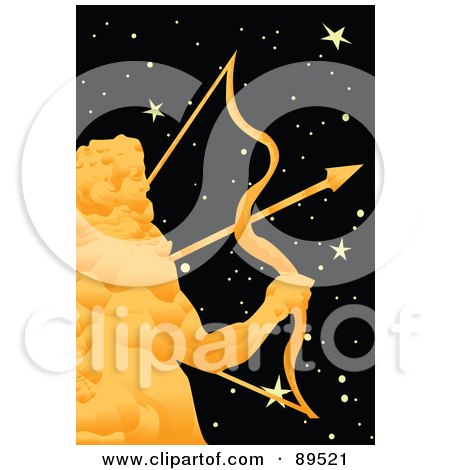 Royalty-Free (RF) Clipart Illustration of a Golden Sagittarius Archer In A Starry Sky by mayawizard101