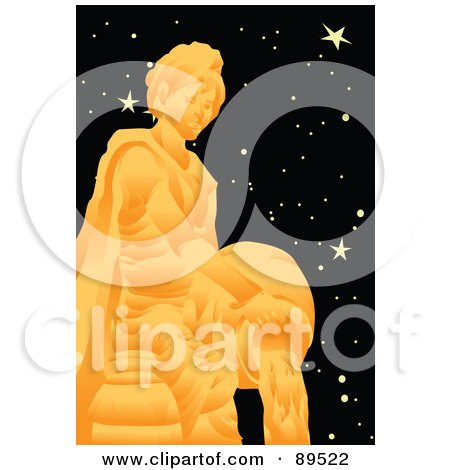 Royalty-Free (RF) Clipart Illustration of a Golden Aquarius Water Pourer In A Starry Sky by mayawizard101