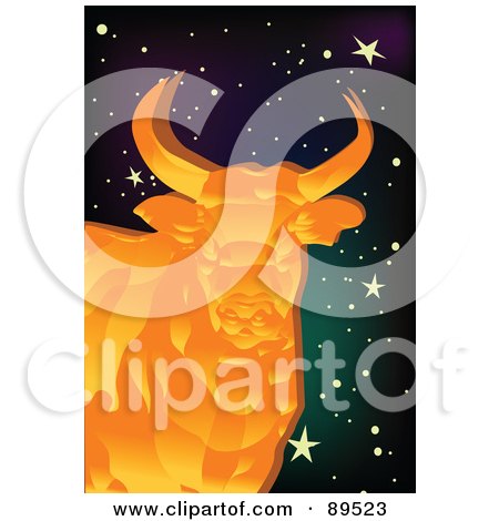 Royalty-Free (RF) Clipart Illustration of a Golden Bull In A Starry Sky by mayawizard101