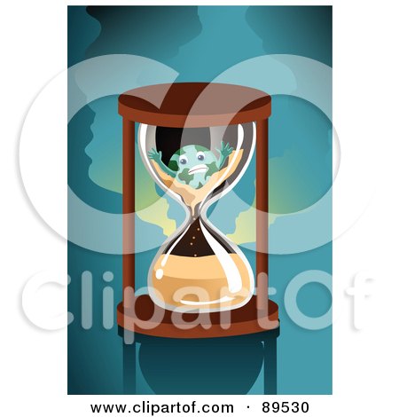 Royalty-Free (RF) Clipart Illustration of a Globe Being Sucked Down In An Hourglass by mayawizard101