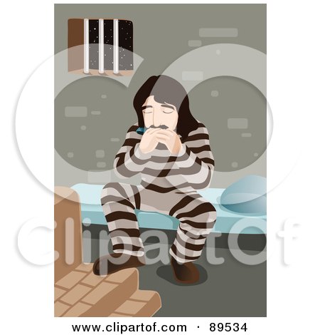 Royalty-Free (RF) Clipart Illustration of a Prisoner Playing A Harmonica And Tapping His Foot On A Step by mayawizard101