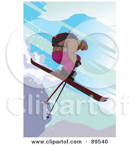 Royalty-Free (RF) Clipart Illustration of a Male Skier Leaning Forward And Jumping by mayawizard101