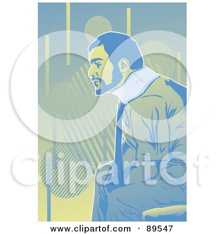 Royalty-Free (RF) Clipart Illustration of a Hurt Man Sitting And Wearing A Neck Brace by mayawizard101