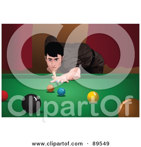 Royalty-Free (RF) Clipart Illustration of a Man Playing Snooker, Leaning Low And Aiming by mayawizard101