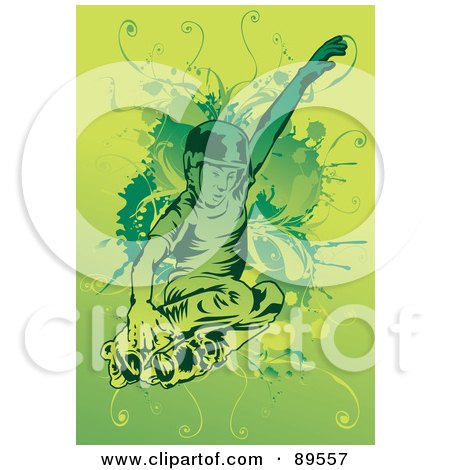 Royalty-Free (RF) Clipart Illustration of a Green Male Roller Blader by mayawizard101