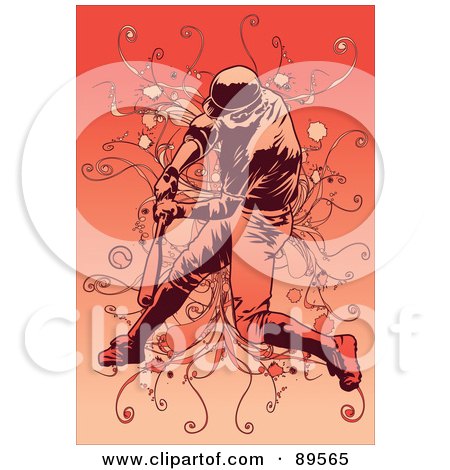 Royalty-Free (RF) Clipart Illustration of a Male Baseball Player Lowering His Bat To Hit The Ball by mayawizard101
