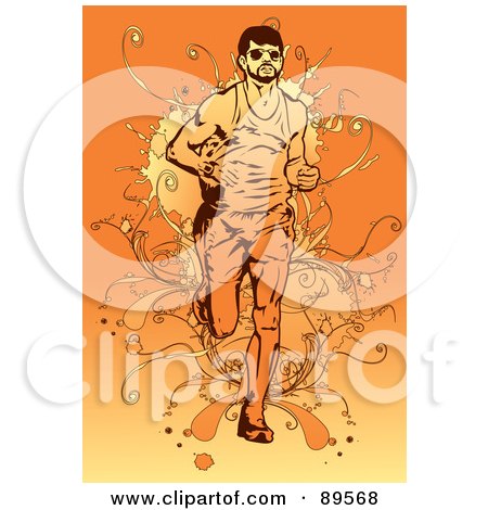 Royalty-Free (RF) Clipart Illustration of an Orange Male Runner Over Vines by mayawizard101