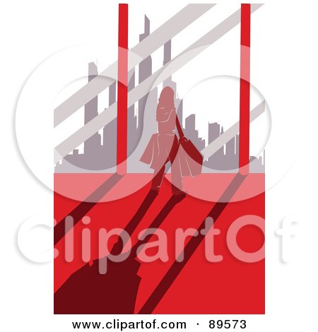 Royalty-Free (RF) Clipart Illustration of a Red Female Shopper Near A Window With A City View by mayawizard101