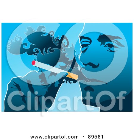 Royalty-Free (RF) Clipart Illustration of a Blue Man Holding A Cigarette And Exhaling Smoke by mayawizard101