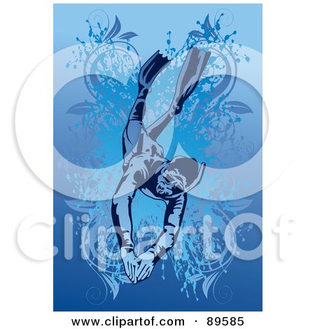 Royalty-Free (RF) Clipart Illustration of a Male Swimmer Diving Down In Water by mayawizard101