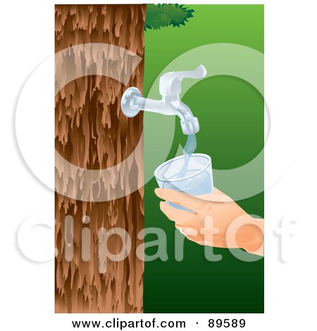 Royalty-Free (RF) Clipart Illustration of a Faucet Pouring Water From A Tree Into A Glass by mayawizard101