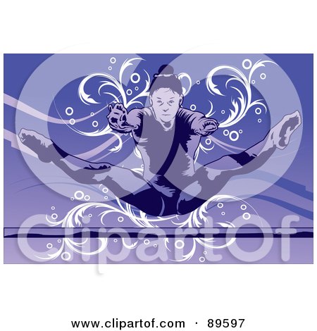 Royalty-Free (RF) Clipart Illustration of a Female Gymnast Leaping Towards A Bar Over Purple by mayawizard101