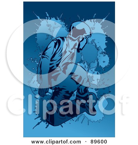 Royalty-Free (RF) Clipart Illustration of a Blue Male Snowboarder by mayawizard101