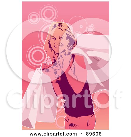 Royalty-Free (RF) Clipart Illustration of a Happy Pink Woman Smiling With Shopping Bags by mayawizard101