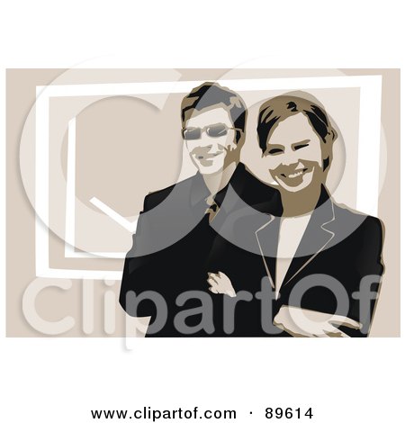 Royalty-Free (RF) Clipart Illustration of a Sepia Toned Business Team, A Man And Woman by mayawizard101