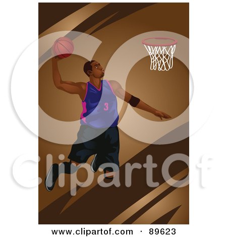 Royalty-Free (RF) Clipart Illustration of a Black Male Basketball Player Jumping With A Ball In Hand by mayawizard101