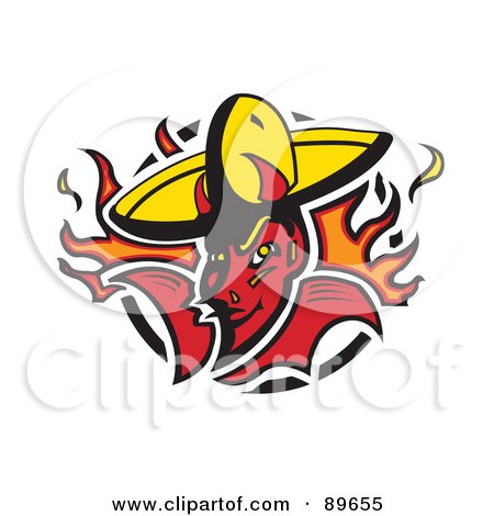 Royalty-Free (RF) Clipart Illustration of a Fiery Devil Wearing A Yellow Hat by BestVector