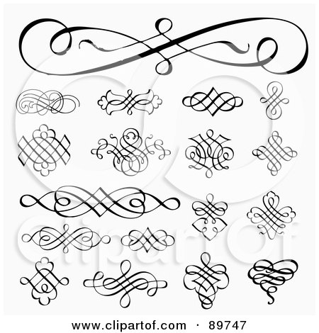 Royalty-Free (RF) Clipart Illustration of a Digital Collage Of Elegant Swirl Design Elements Over Shaded White by BestVector