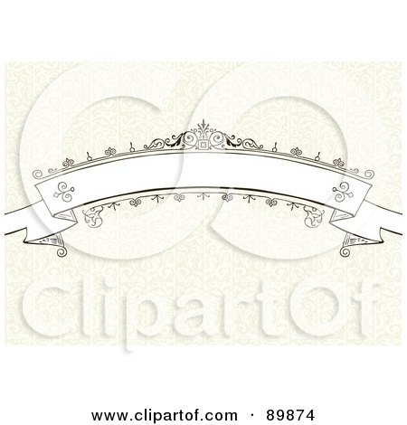 Royalty-Free (RF) Clipart Illustration of an Ornate Blank Banner Ober A Beige Textured Background by BestVector
