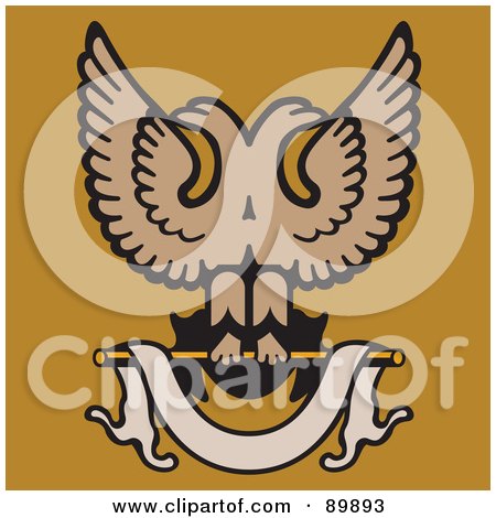 Royalty-Free (RF) Clipart Illustration of a Eagles And A Banner Over Orange by BestVector