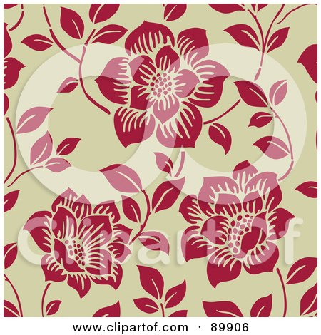 Royalty-Free (RF) Clipart Illustration of a Seamless Red And Beige Floral Pattern Background - Version 1 by BestVector