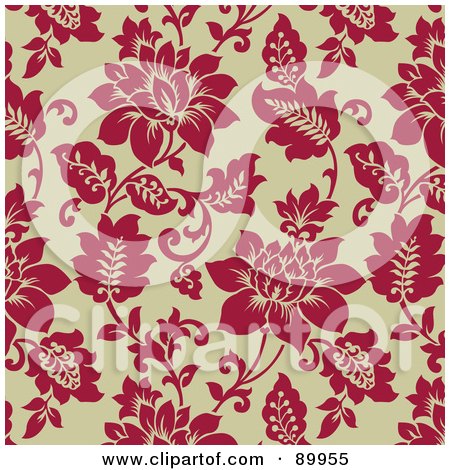 Royalty-Free (RF) Clipart Illustration of a Seamless Red And Beige Floral Pattern Background - Version 2 by BestVector