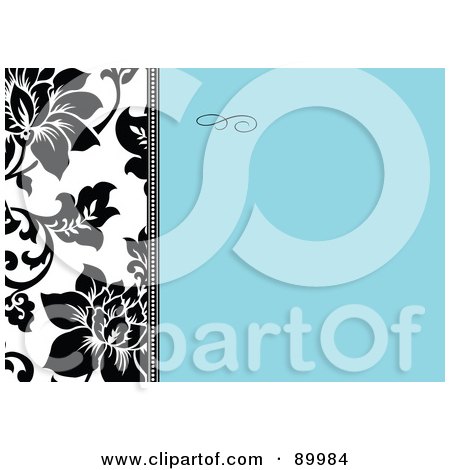 Royalty-Free (RF) Clipart Illustration of a Black And White Floral Border Along A Blue Background by BestVector