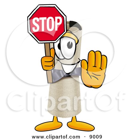 Clipart Picture of a Diploma Mascot Cartoon Character Holding a Stop Sign by Mascot Junction