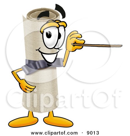 Clipart Picture of a Diploma Mascot Cartoon Character Holding a Pointer Stick by Mascot Junction