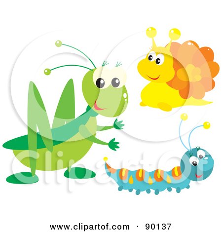 Royalty-Free (RF) Clipart Illustration of a Digital Collage Of A Cricket, Snail And Caterpillar by Alex Bannykh