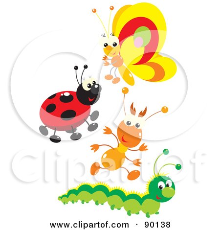 Royalty-Free (RF) Clipart Illustration of a Digital Collage Of A Butterfly, Ladybug, Ant And Caterpillar by Alex Bannykh