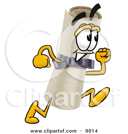 Clipart Picture of a Diploma Mascot Cartoon Character Running by Mascot Junction