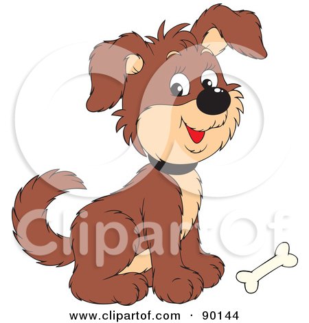 Royalty-Free (RF) Clipart Illustration of a Cute Puppy Dog With A Bone At His Feet by Alex Bannykh