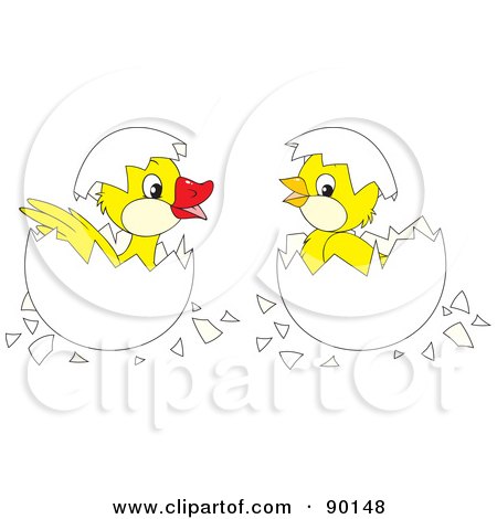 Royalty-Free (RF) Clipart Illustration of a Digital Collage Of A Hatching Duck And Chick by Alex Bannykh
