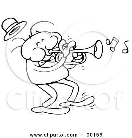 Royalty-Free (RF) Clipart Illustration of an Outlined Toon Guy Playing A Trumpet by gnurf